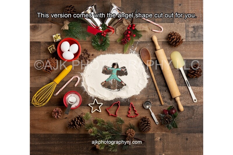 Christmas Flour Angel with angel shape in flour Digital Backdrop - candy cane, pine cone, silver bells, digital background by Eric Miele from AJK Photography Christmas Flour Angel with angel shape in flour Digital Backdrop - candy cane, pine cone, silver bells, digital background by Eric Miele from AJK Photography