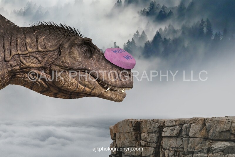 Valentines Day digital background, T-Rex with candy heart on nose, step stool in field, blue sky and heart clouds, dinosaur digital backdrop Valentines Day digital background, T-Rex with candy heart on nose, step stool in field, blue sky and heart clouds, dinosaur digital backdrop