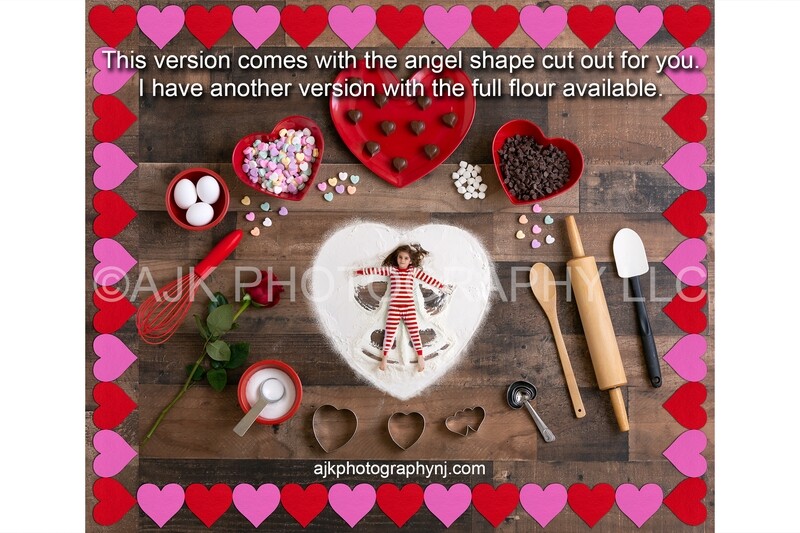 Valentine digital backdrop, heart shaped Valentine flour angel, precut angel shape, digital background