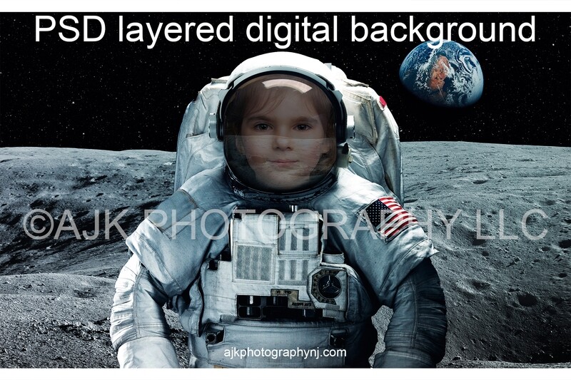 Astronaut digital background, one astronaut in outer space on the moon, with the Earth and stars in the background, digital backdrop Astronaut digital background, one astronaut in outer space on the moon, with the Earth and stars in the background, digital backdrop