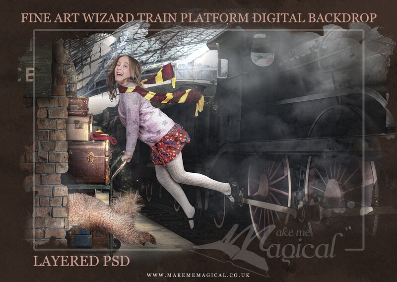 Magical Wizard Train Station Platform digital backdrop by Makememagical. Suitable for World Book Day or Harry Potter photography composites Magical Wizard Train Station Platform digital backdrop by Makememagical. Suitable for World Book Day or Harry Potter photography composites