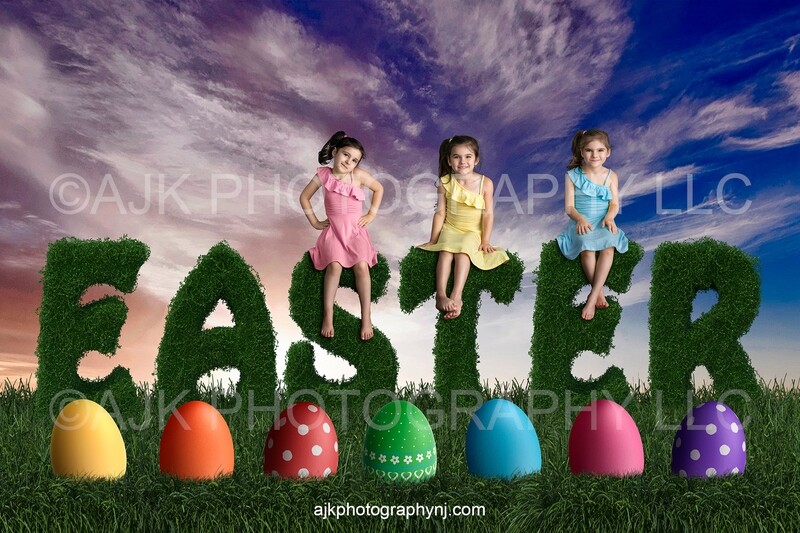 Easter digital background, giant bush letters spelling Easter, giant Easter eggs in a field, Easter bush letters, digital backdrop