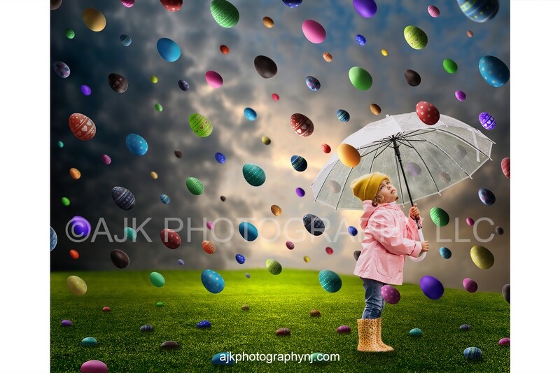 Easter digital background, raining Easter eggs in field, digital backdrop