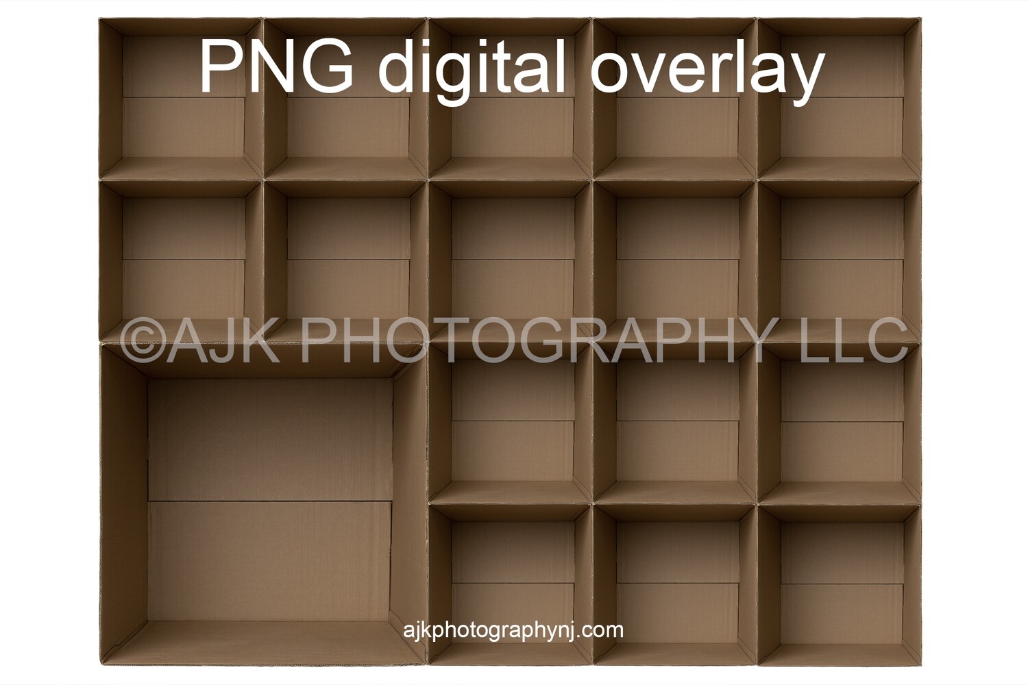 17 empty cardboard boxes template, class photo template, 1 teacher, 16 students, PNG Digital Overlay
