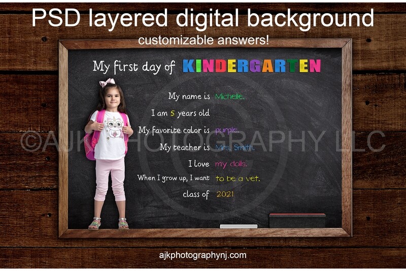 First day of kindergarten customizable PSD digital background, back to school backdrop