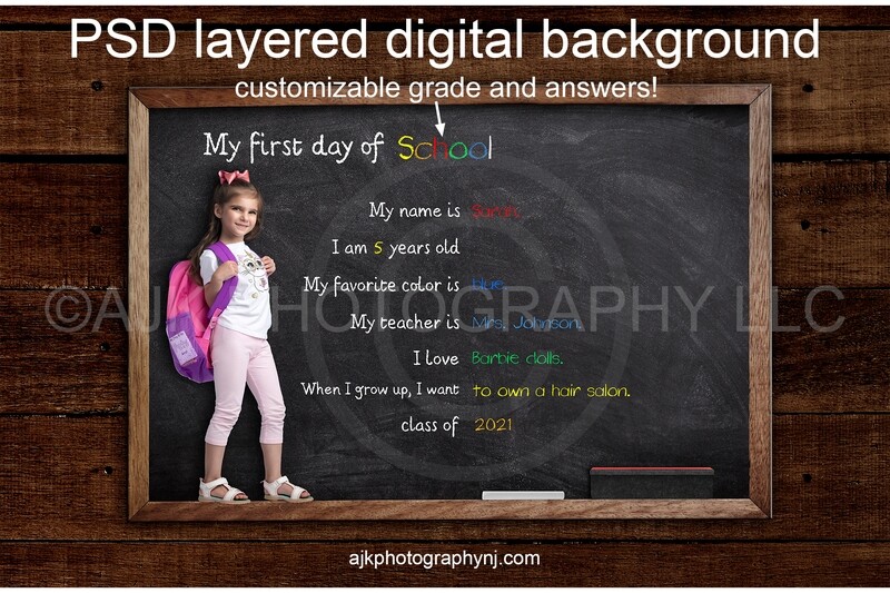 First day of school customizable PSD digital background, back to school backdrop