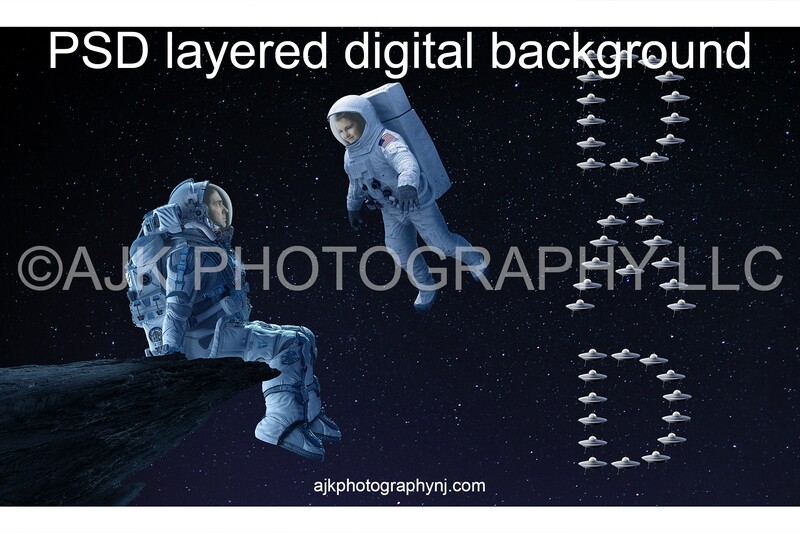Father's Day digital background, astronaut sitting on asteroid in front of a child astronaut and little spaceships spelling dad, astronaut digital backdrop Father's Day digital background, astronaut sitting on asteroid in front of a child astronaut and little spaceships spelling dad, astronaut digital backdrop