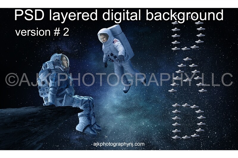 Father's Day digital background, astronaut sitting on asteroid in front of a child astronaut and little spaceships spelling dad, astronaut digital backdrop version #2 Father's Day digital background, astronaut sitting on asteroid in front of a child astronaut and little spaceships spelling dad, astronaut digital backdrop version #2