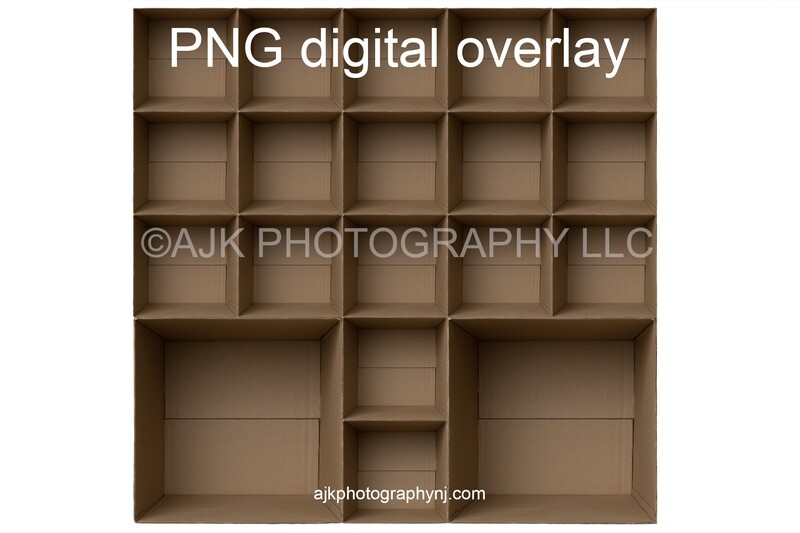 19 empty cardboard boxes template, class photo template, 2 teachers, 17 students, PNG Digital Overlay