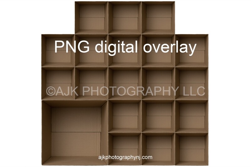 20 empty cardboard boxes template, class photo template, PNG Digital Overlay