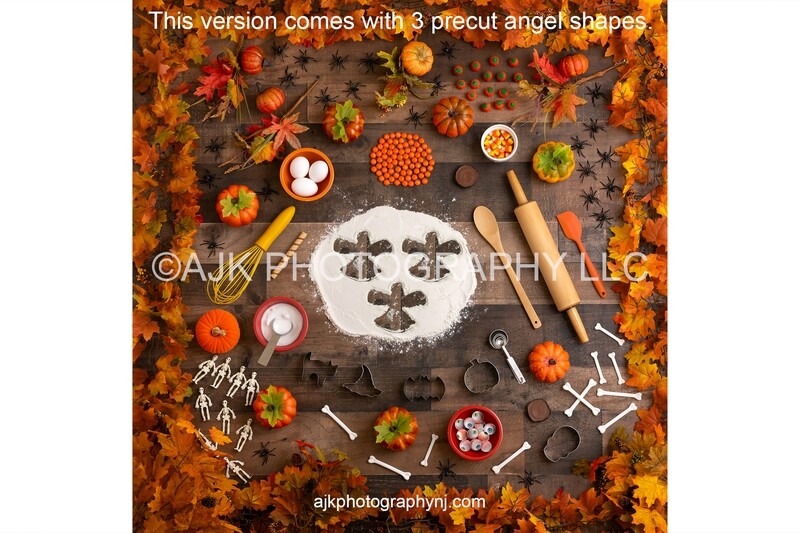 Halloween flour angel with 3 angel shapes in flour digital background
