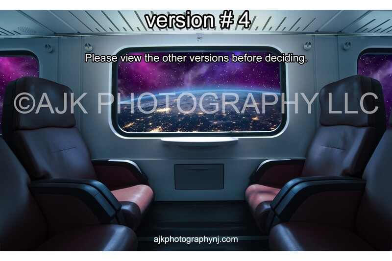 Outer space digital backdrop, view of the Earth and outer space from a train window, digital background - version 4