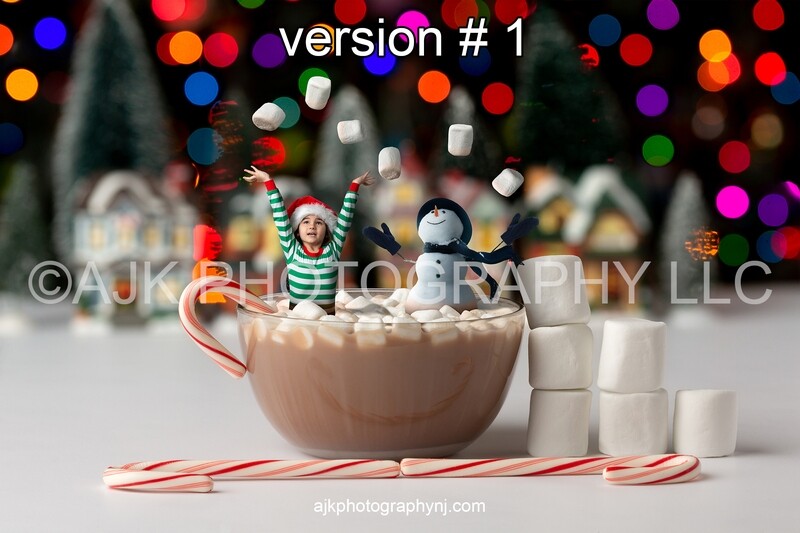 Christmas digital backdrop, a snowman in a bowl of hot chocolate with candy canes and marshmallows in front of a Christmas tree digital background version 1 Christmas digital backdrop, a snowman in a bowl of hot chocolate with candy canes and marshmallows in front of a Christmas tree digital background version 1