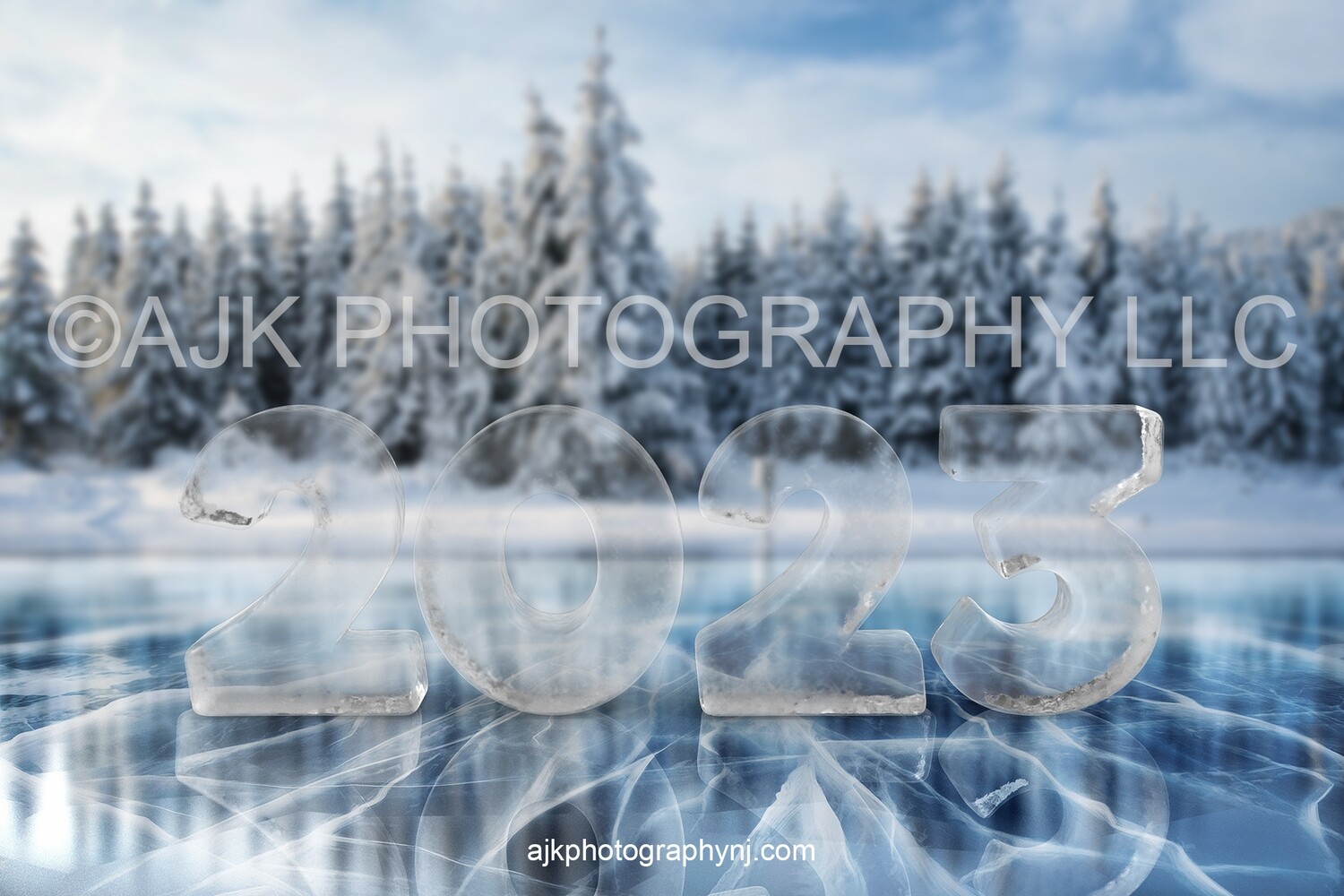New years digital backdrop, 2023 ice numbers on frozen lake digital background version #2