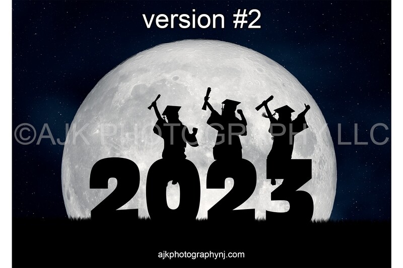 2023 graduation digital backdrop, 2023 silhouette numbers, large moon, field of grass, digital background #2
