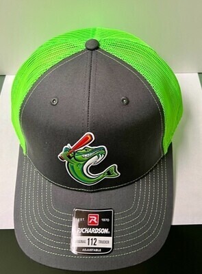 Richardson 112 Trucker hat Charcoal/Neon Green with Flex Fish Logo