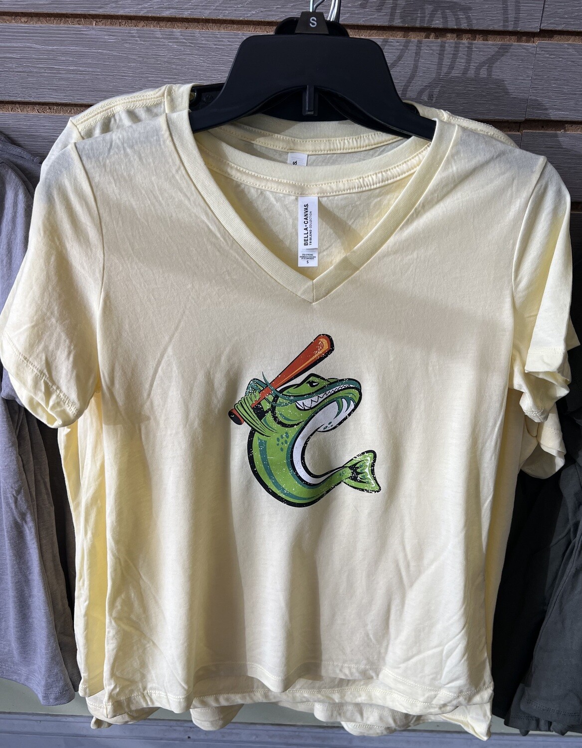 Women&#39;s Yellow Bella + Canvas V-Neck with Fish