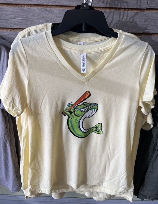 Women&#39;s Yellow Bella + Canvas V-Neck with Fish
