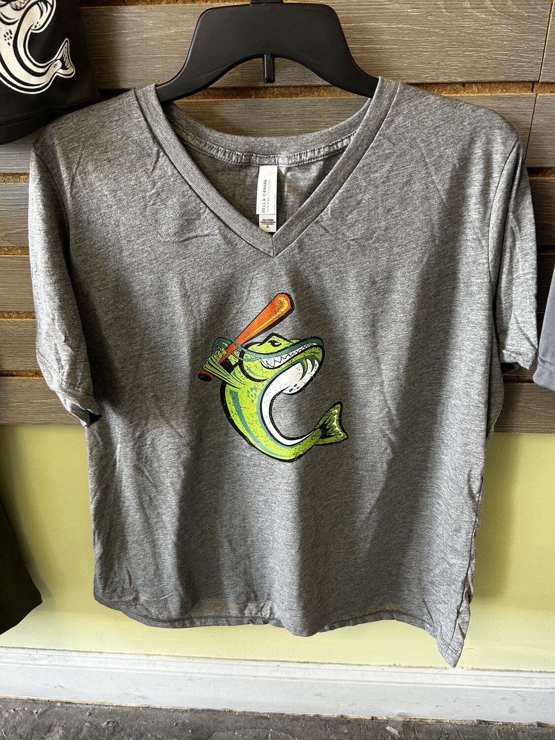 Women&#39;s Grey Bella + Canvas V-Neck Fish only