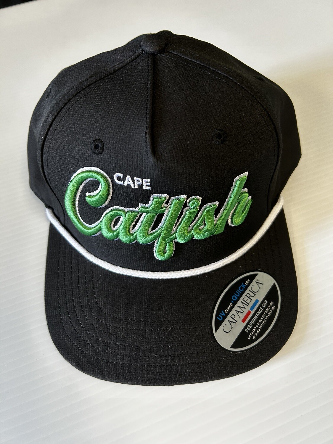 Cap America Iconic Black/Kelly Green Roped Catfish Script Hat