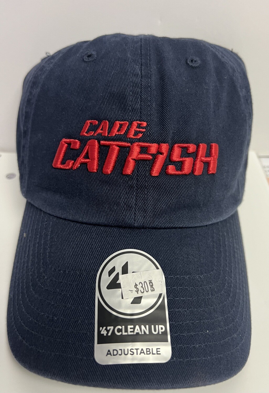 47' Clean Up Navy hat w/ Red Catfish Word Mark 
