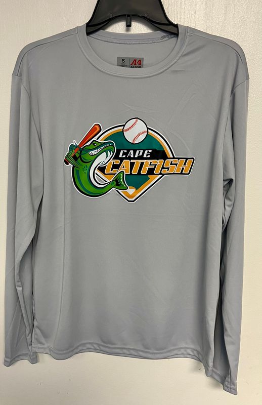 Light Gray Long Sleeve Catfish Tech Tee Diamond Logo