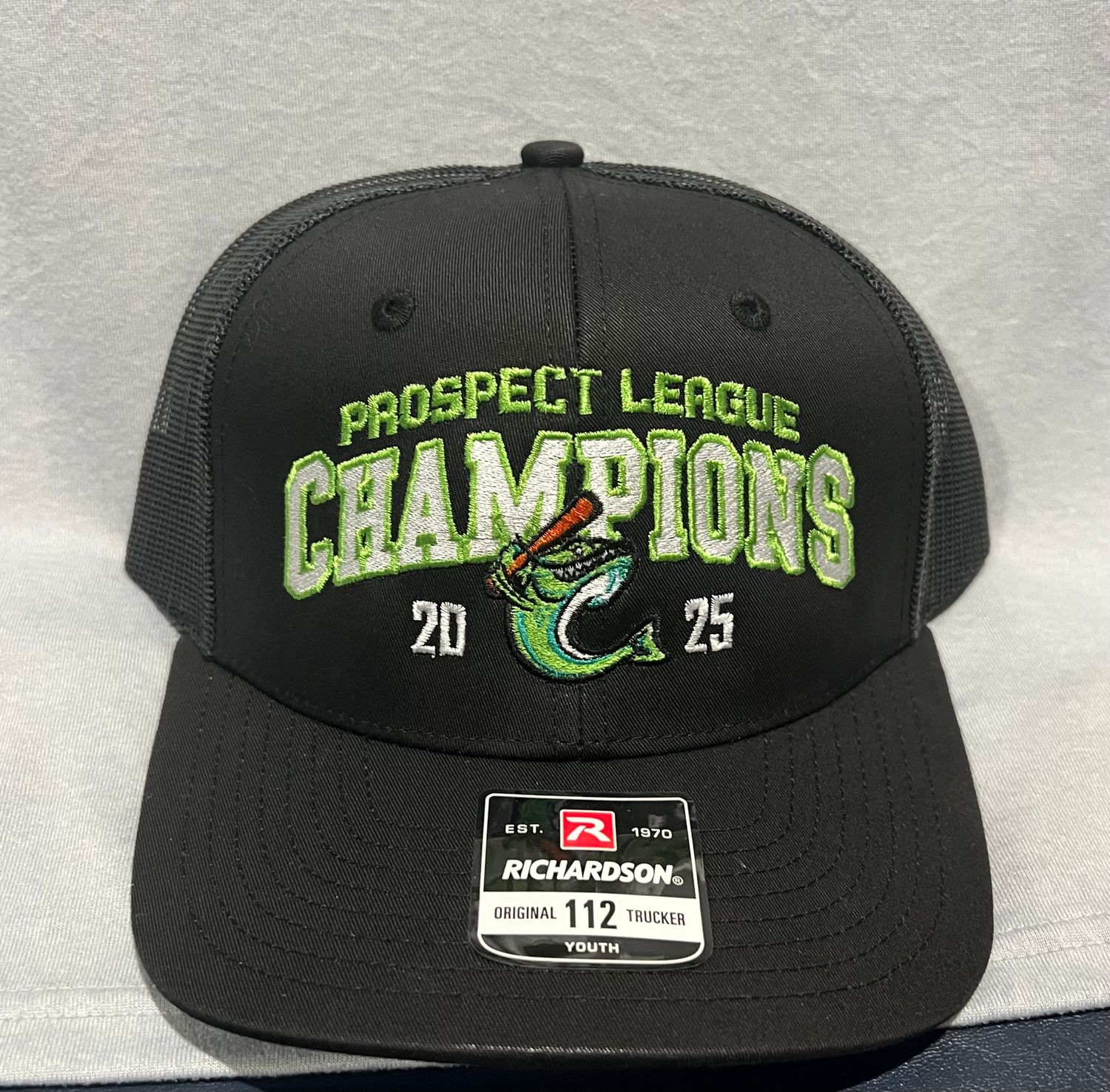 YOUTH Black Richardson 112 Trucker 25' Catfish Champs hat
