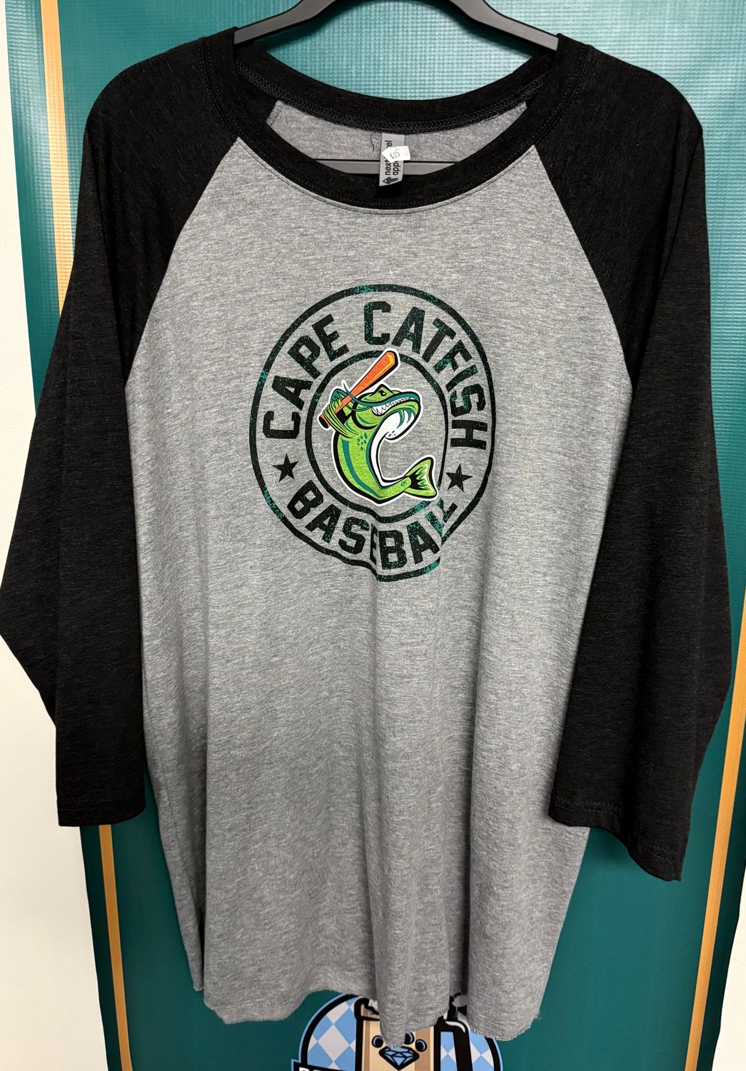 Next Level Adult Raglan Dark Grey/Black Three Quarter Sleeve Tee