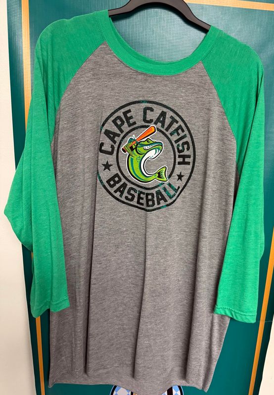 Next Level Adult Raglan  Dark Grey/ Kelly Three Quarter Sleeve Tee