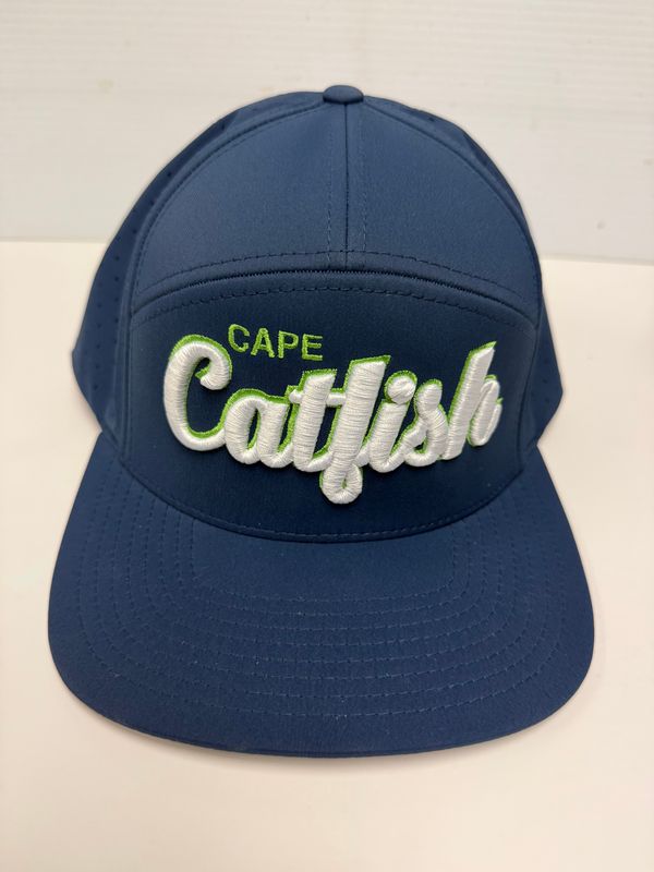 Richardson 7 Panel Navy Hat with Neon Green Outline