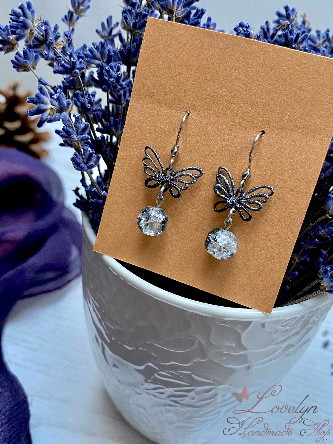 Black Glittery Elegant Unique Design Butterfly Earring