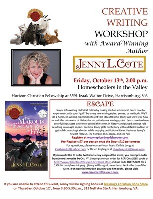Epic Writing Workshop with Jenny in Harrisonburg, VA!