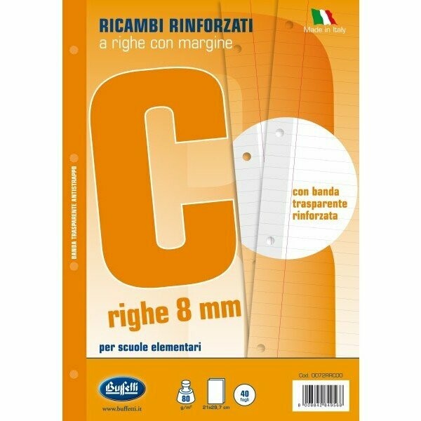 Ricambi rinforzati per quaderni - A4 - righe c/margine - 40 fogli