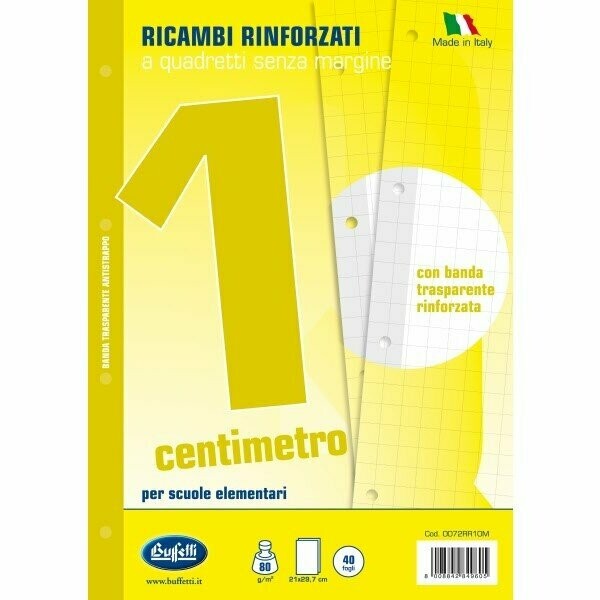 Ricambi rinforzati per quaderni - A4 - quadretti 10 mm - 40 fogli