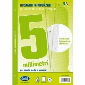 Ricambi rinforzati per quaderni - A4 - quadretti 5 mm - 40 fogli