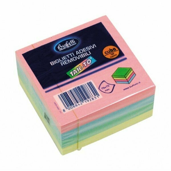 Cubi a foglietti riposizionabili Tak-To - 75x75 mm - Colori neon
