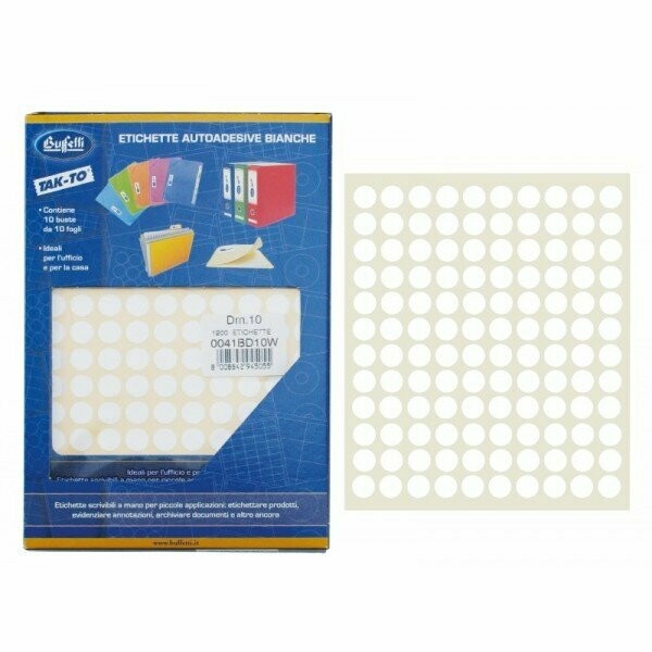 Etichette autoadesive colorate manuali - Diam. 14 mm - Colore bianco