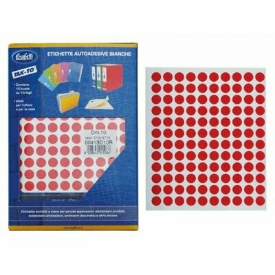 Etichette autoadesive colorate manuali - Diam. 10 mm - Colore rosso