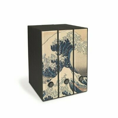 Set tre registratori Image - Formato Protocollo - Dorso 8 cm - K. Hokusai - La grande onda a Kanagawa