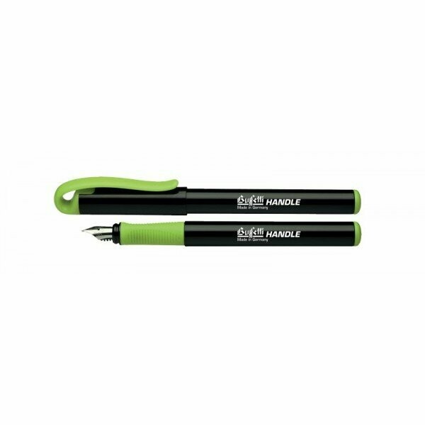 Penna stilografica con inchiostro cancellabile, con apposito pennino, con fusto nero e grip azzurra