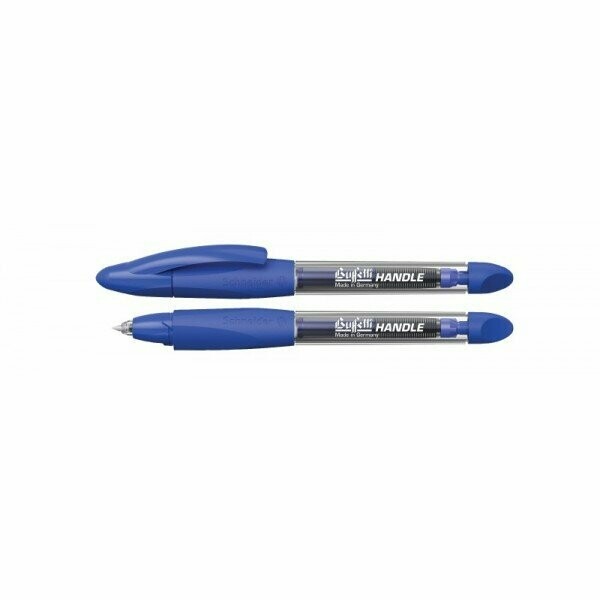 Penna roller con cartuccia. Fusto trasparente con grip triangolare blu