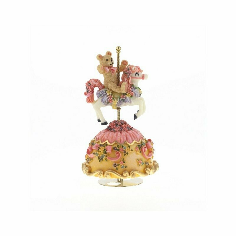 Orsetto con cavallo da giostra - Rosa