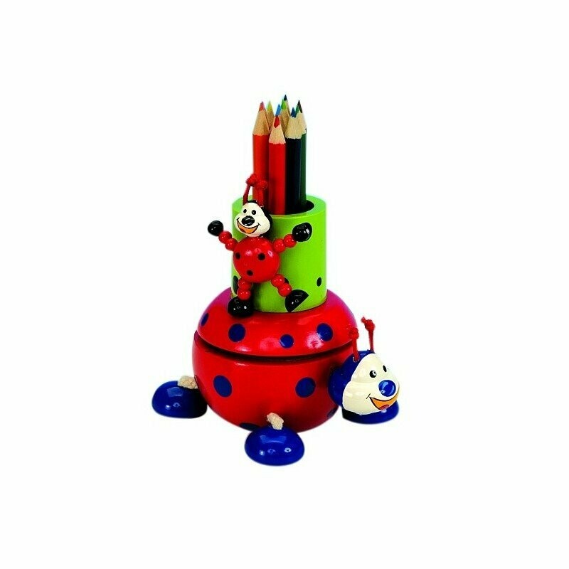 Coccinella in Legno con matite colorate e Carillon