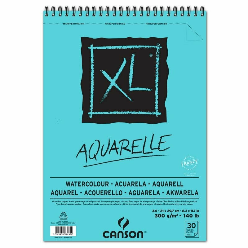 Canson | Blocco a Spirale XL Acquarelle  -  formato A3 29,7 x 42 cm 300 g/mq - 30 fogli
