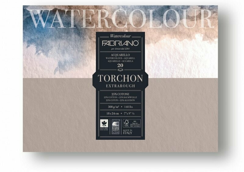 Fabriano  Blocco collato Watercolour Studio Torchon  -  formato  23 x 30,5 cm 270 g/mq - 20 fogli