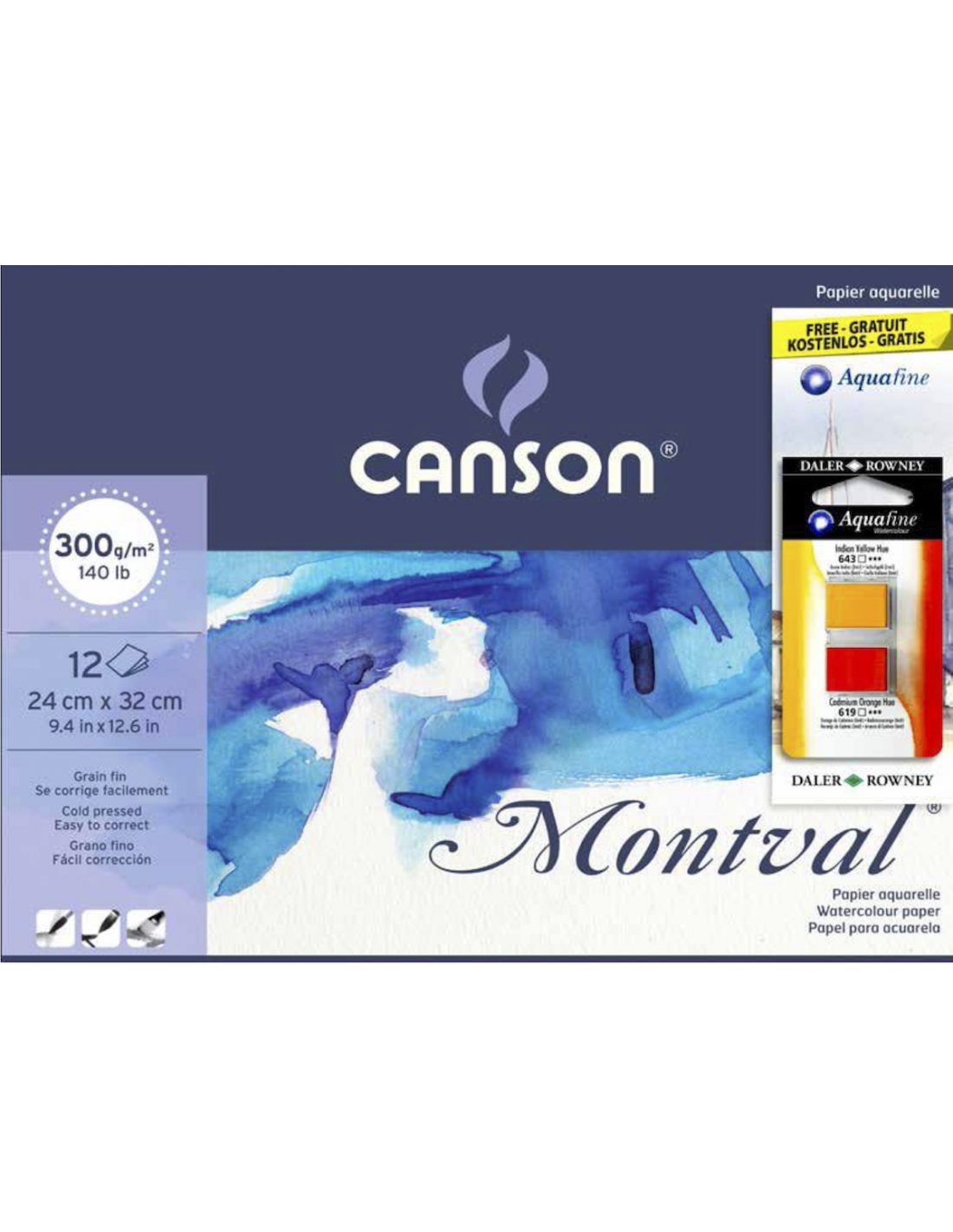 Canson | Blocco collato Montval - formato 24 x 32cm - 300 g/mq - 12 fogli - Grana Fine