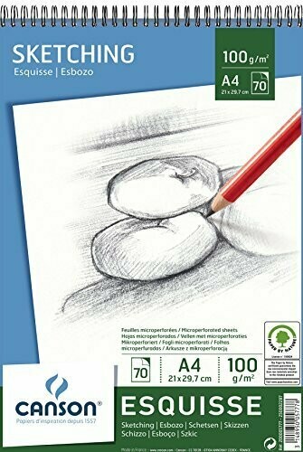 Canson | Blocco a spirale Esquisse  -  formato A4  21 X 29,7 cm - 100g/mq - 70 fogli - Grana Fine