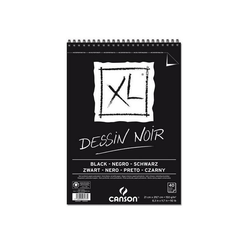Canson | Blocco a spirale XL Dessin Noir  -  formato A4  21 x 29,7 cm - 150 g/mq - 40 fogli colore Nero