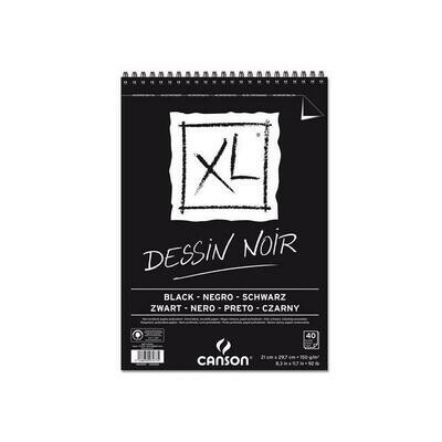 Canson | Blocco a spirale XL Dessin Noir  -  formato A4  21 x 29,7 cm - 150 g/mq - 40 fogli colore Nero