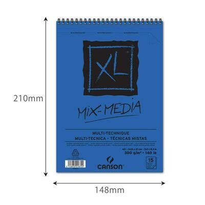 Canson | Blocco a spirale XL Mix Media - formato A5 14,8 x 21 cm - 300 g/mq - 15 fogli
